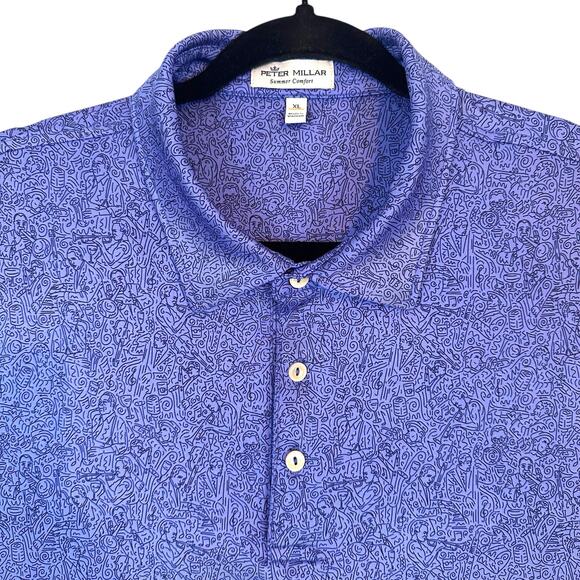 Peter Millar XL Mens Polo Shirt Jazz Greats Print Summer Comfort Dizzy Miles - Picture 4 of 12